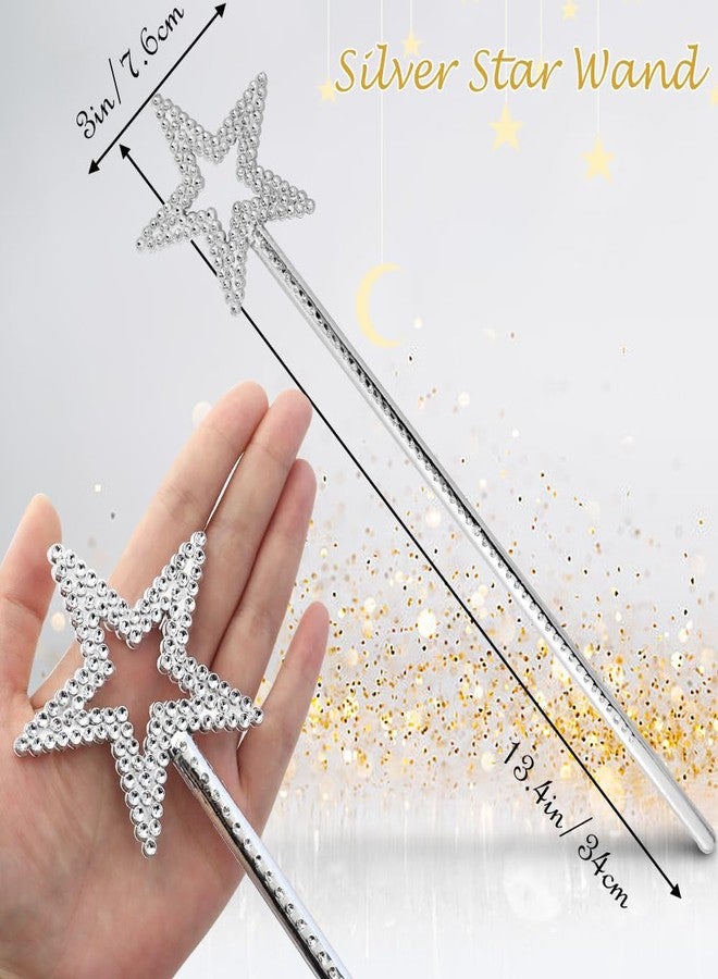 JOGILBOY Princess Star Wand, 13 Inches Silver Fairy Angel Wand, Party Costume Dress Up Accessories - Image 2